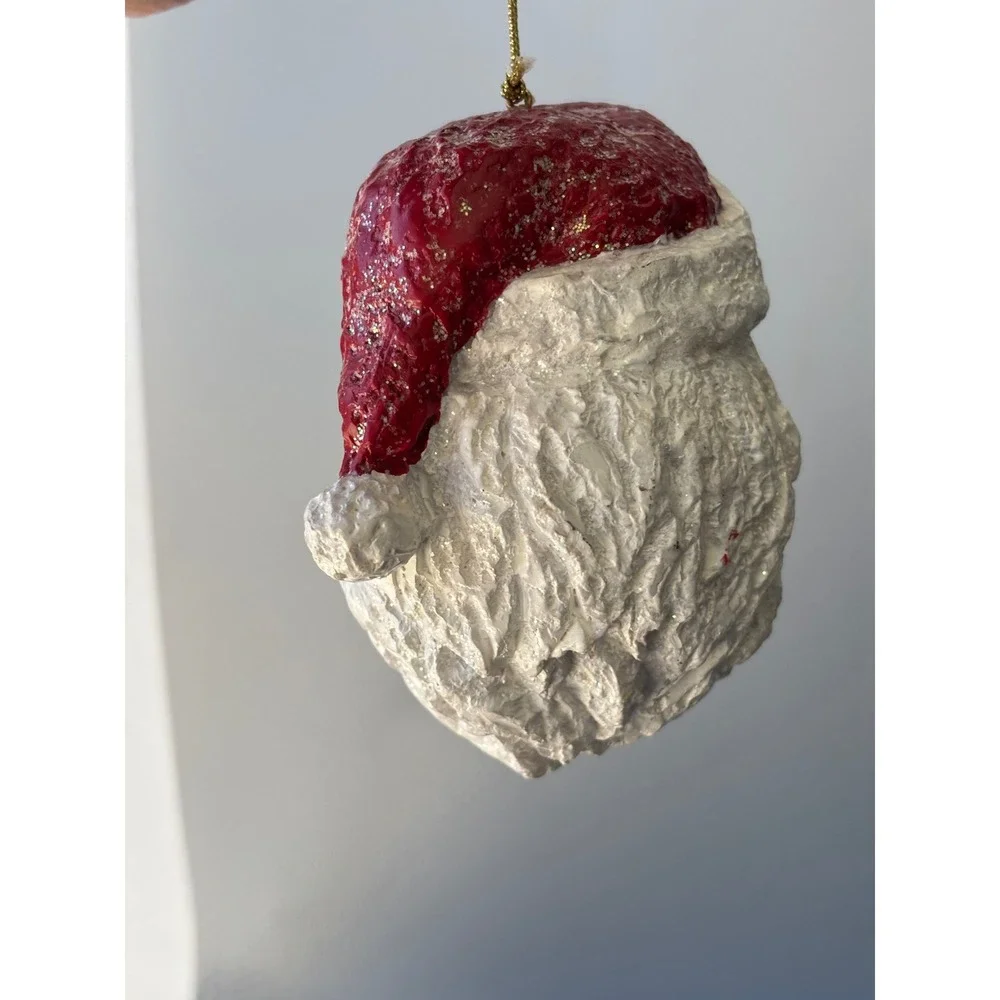 Vintage Style‎ Santa Claus Head Christmas Ornament Red White Glitter 4 Inch